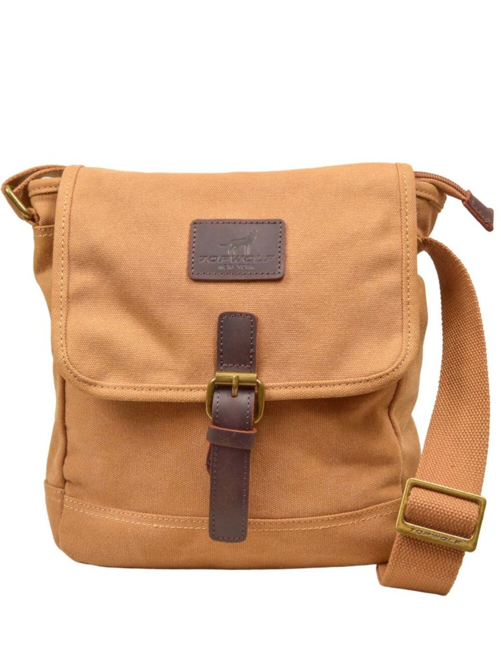 TOPWOLF NEW YORK Canvas Messenger Bag with Leather Trim